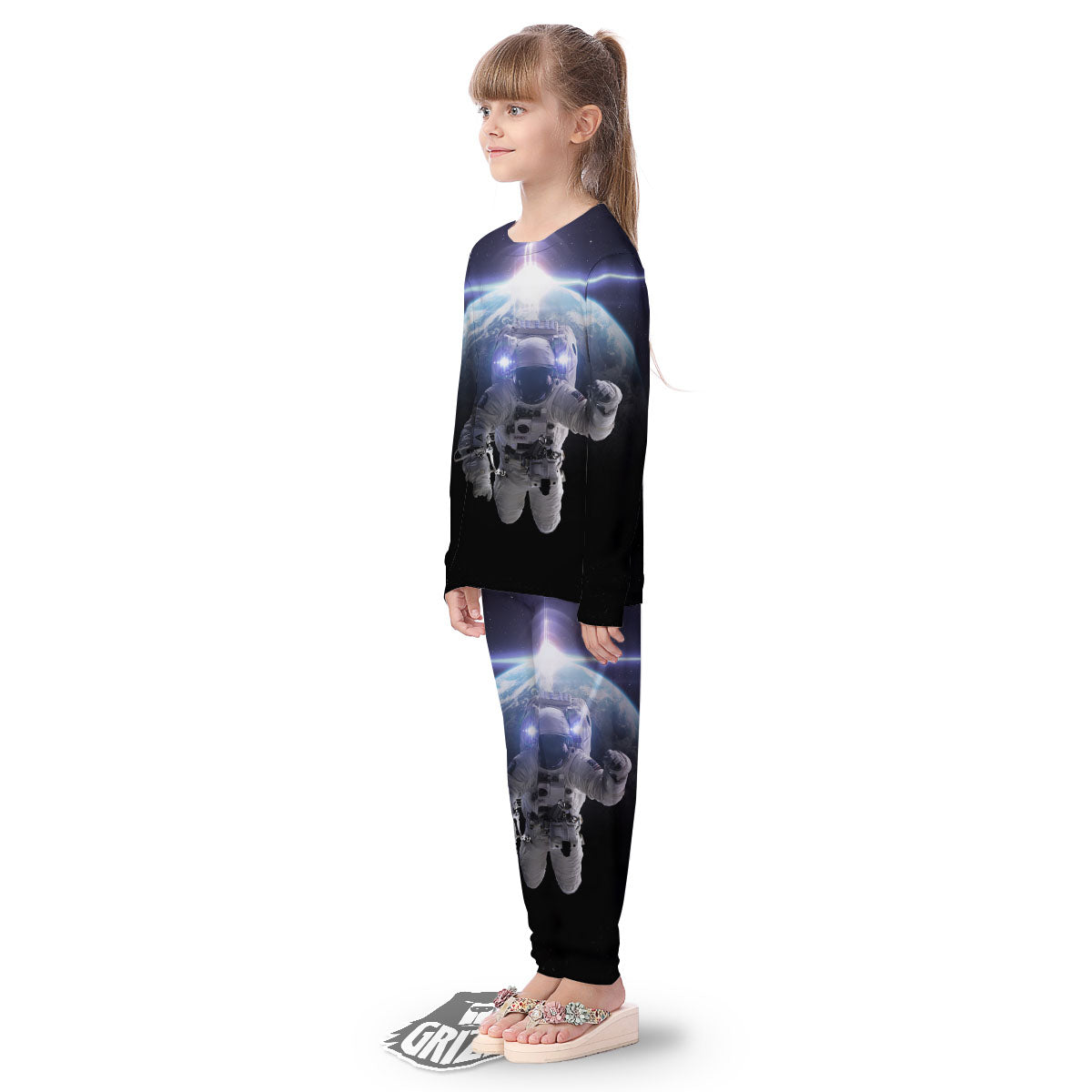 Floating Astronaut In Outer Space Print Kid's Pajamas-grizzshop