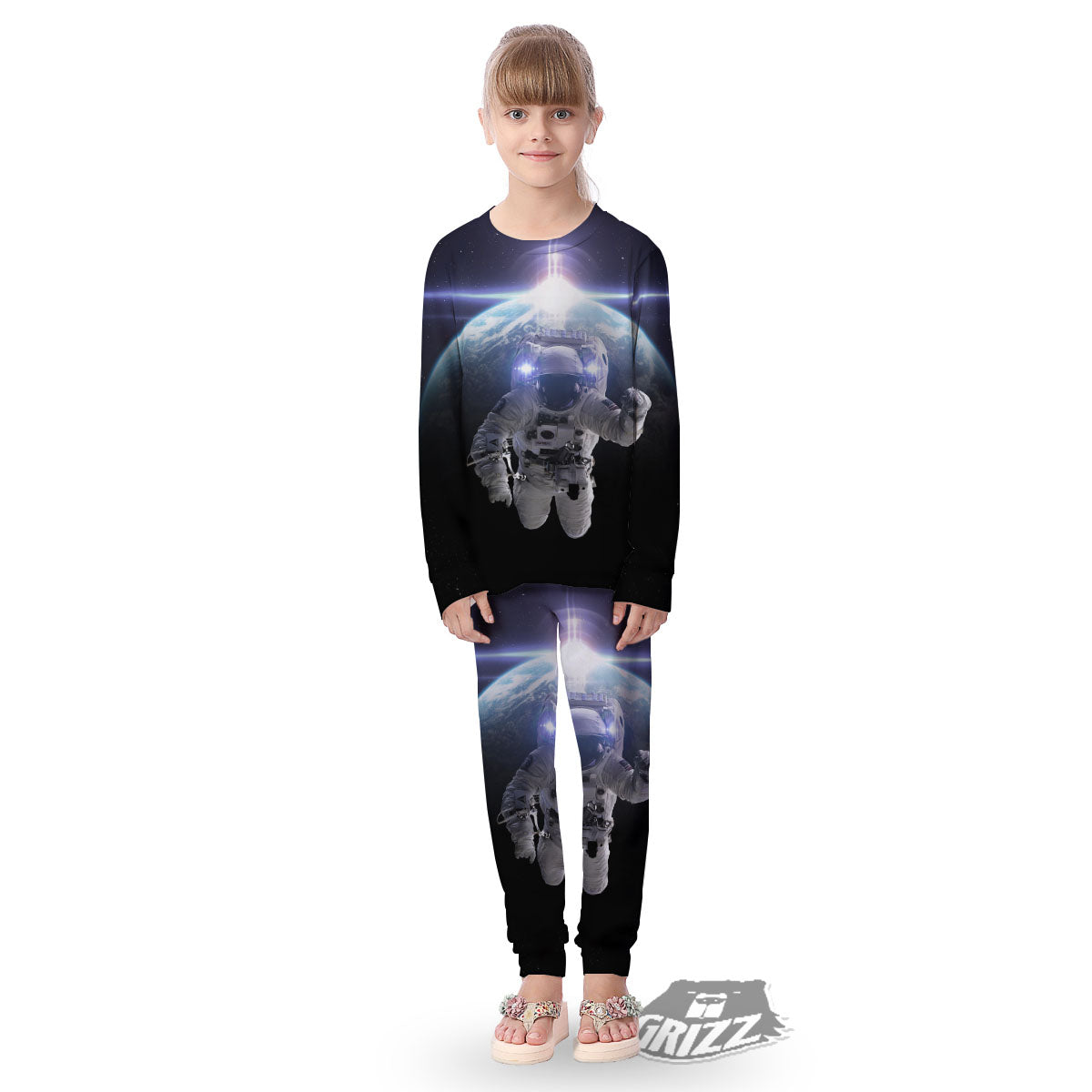 Floating Astronaut In Outer Space Print Kid's Pajamas-grizzshop