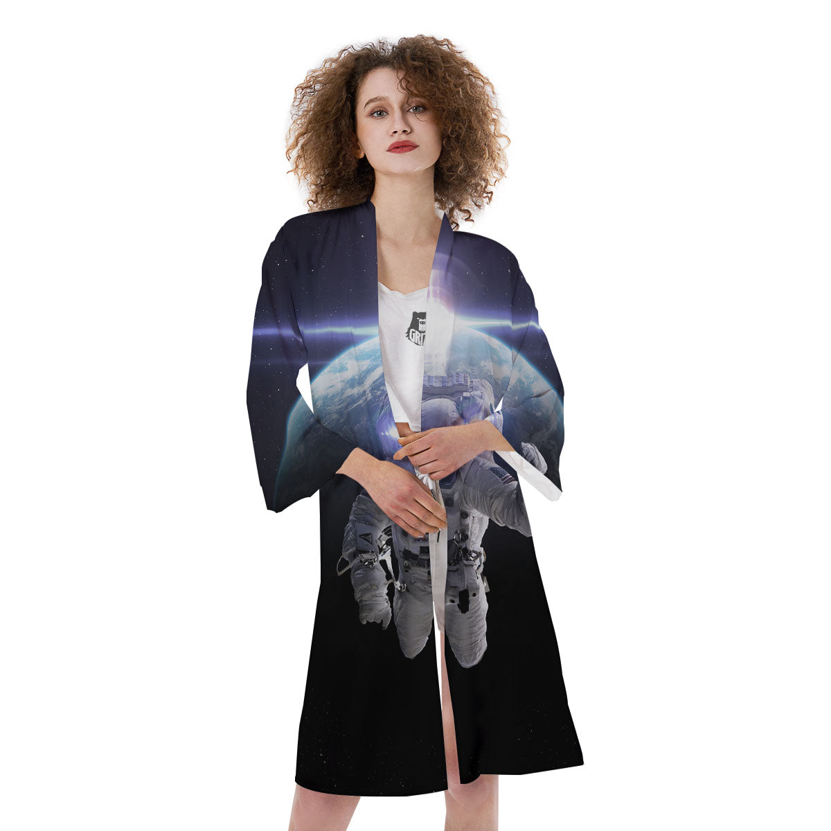 Floating Astronaut In Outer Space Print Kimono-grizzshop