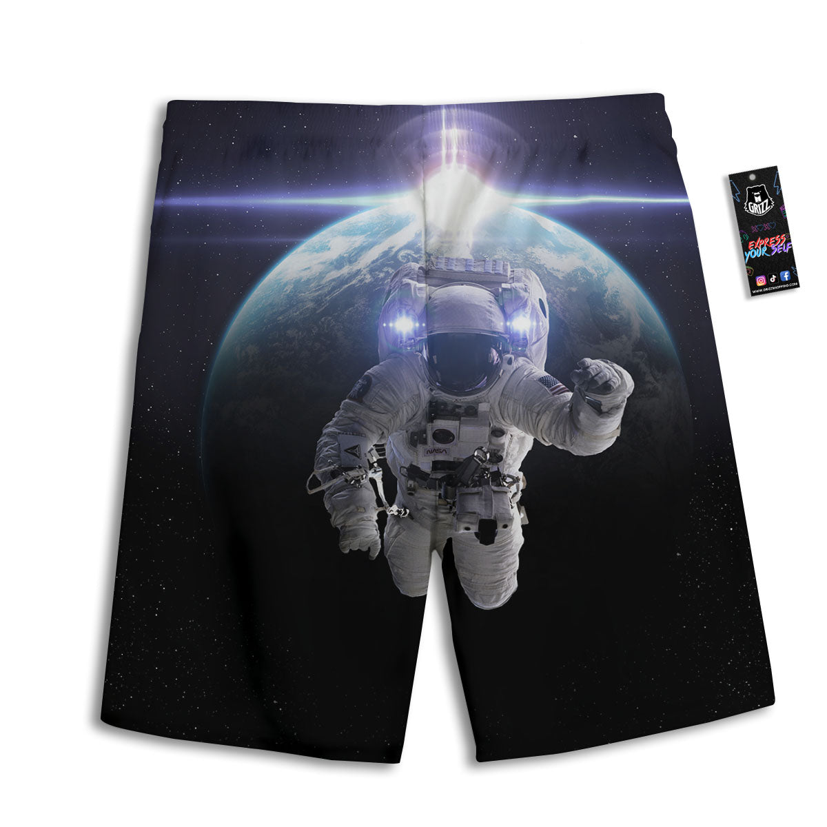 Floating Astronaut In Outer Space Print Men's Athletic Shorts