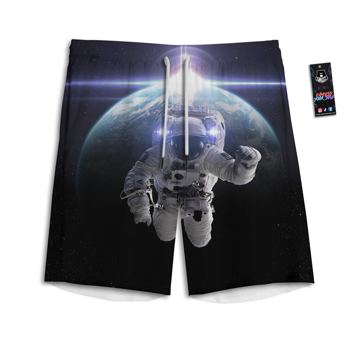 Floating Astronaut In Outer Space Print Men's Athletic Shorts