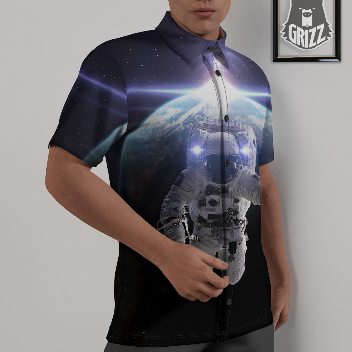 Floating Astronaut In Outer Space Print Untucked Shirts-grizzshop
