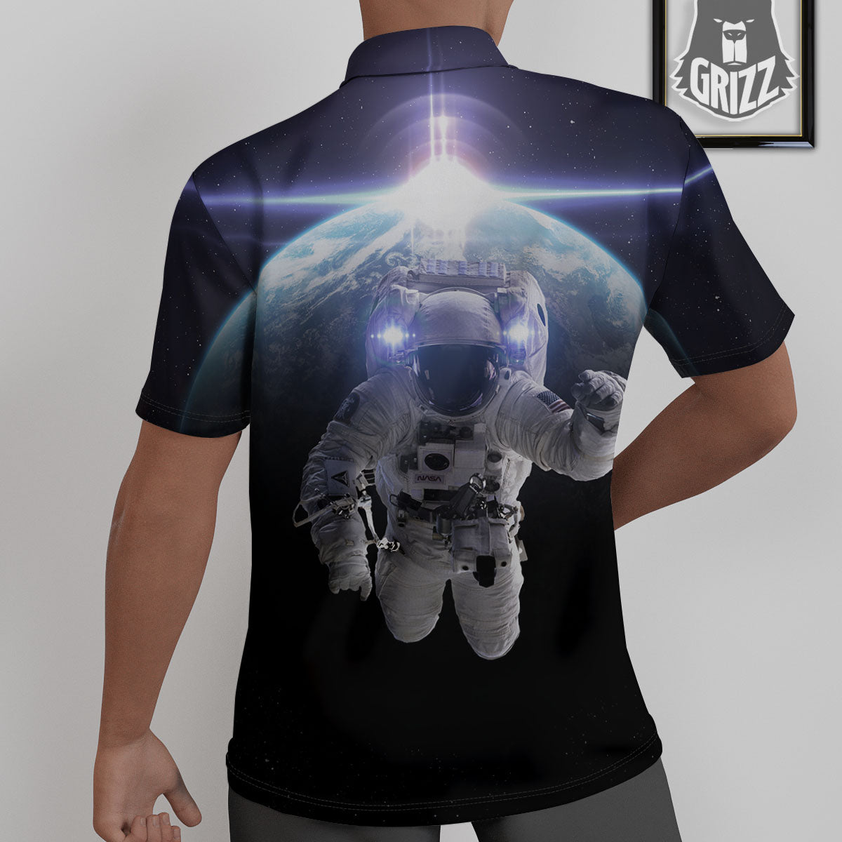 Floating Astronaut In Outer Space Print Untucked Shirts-grizzshop