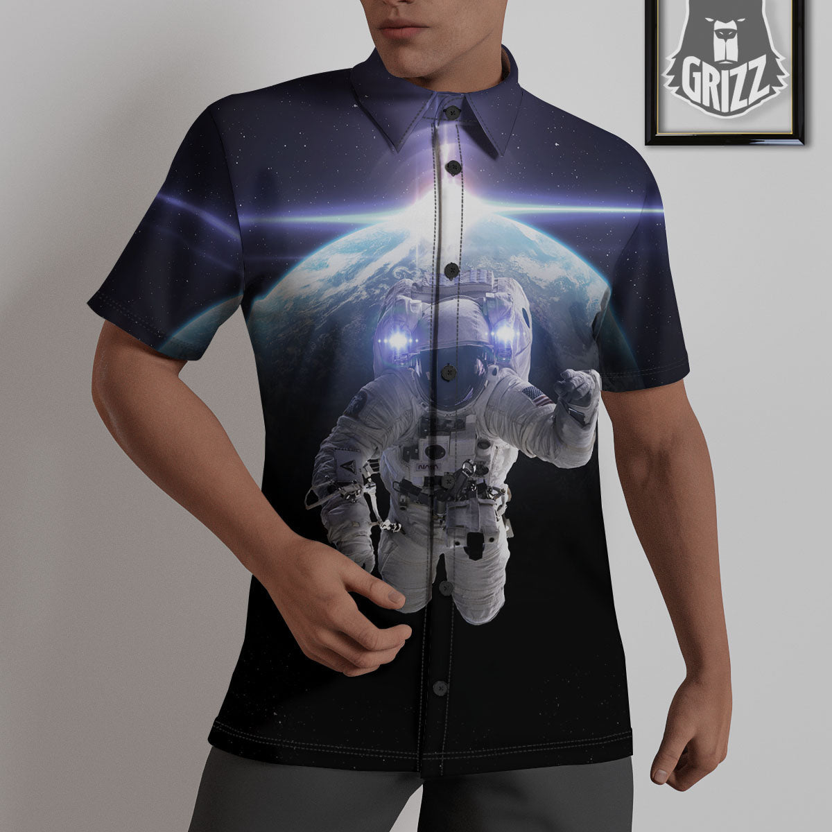 Floating Astronaut In Outer Space Print Untucked Shirts-grizzshop