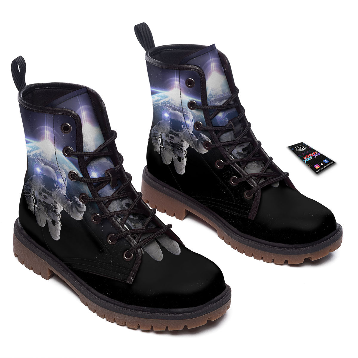 Floating Astronaut In Outer Space Print Work Boots-grizzshop