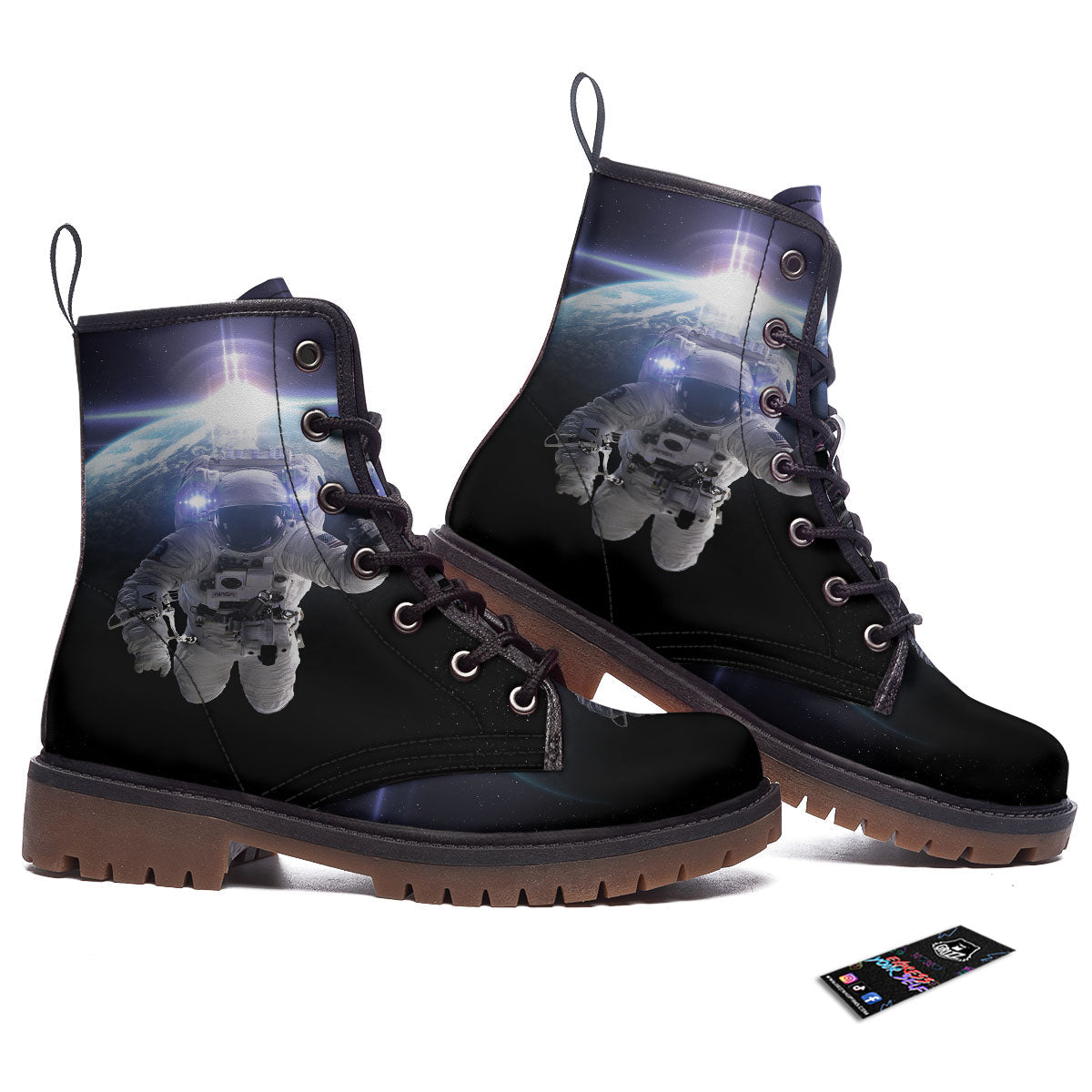 Floating Astronaut In Outer Space Print Work Boots-grizzshop