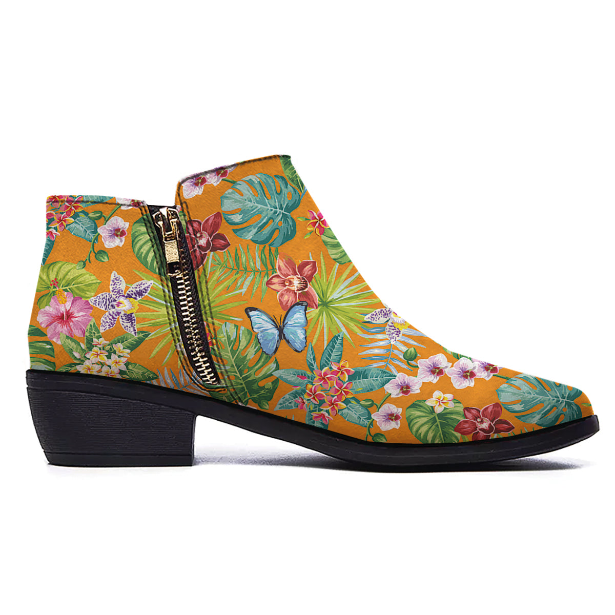 Floral Aloha Hawaii Print Pattern Ankle Boots-grizzshop