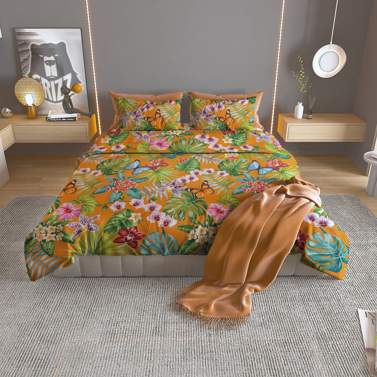 Floral Aloha Hawaii Print Pattern Duvet Cover Bedding Set