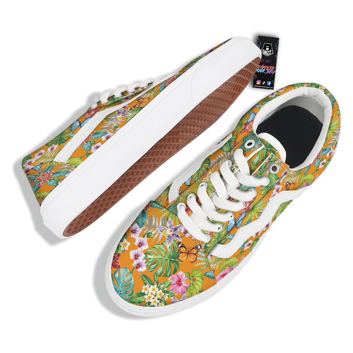 Floral Aloha Hawaii Print Pattern Skate Shoes-grizzshop