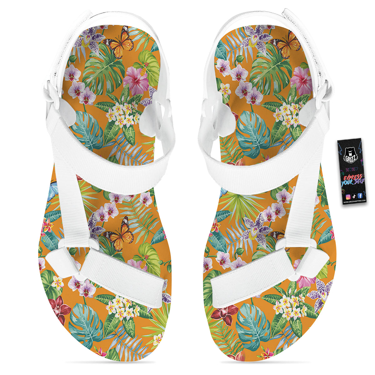 Floral Aloha Hawaii Print Pattern White Open Toe Sandals-grizzshop