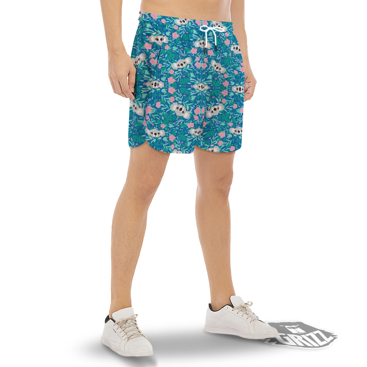 Floral And Baby Koala Print Pattern Men's Gym Shorts-grizzshop