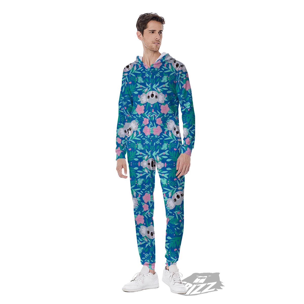 Floral And Baby Koala Print Pattern Men's Jumpsuit-grizzshop