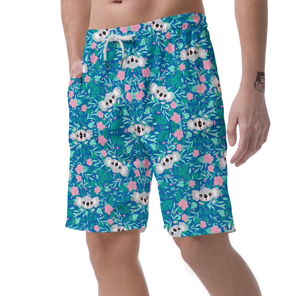 Floral And Baby Koala Print Pattern Men's Shorts-grizzshop