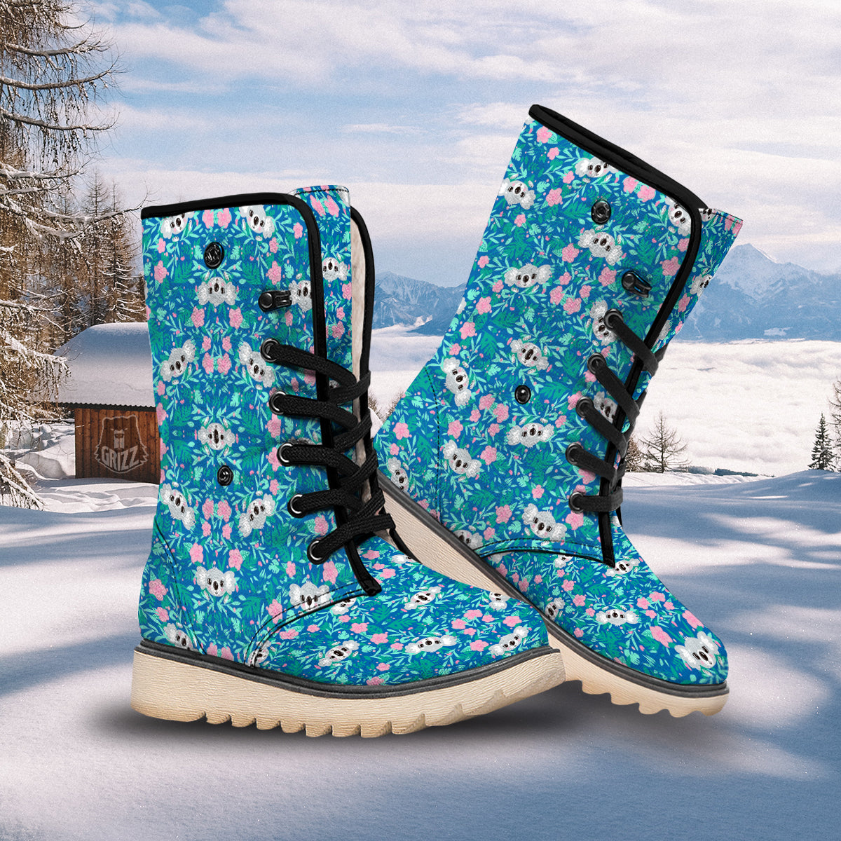 Floral And Baby Koala Print Pattern Snow Boots-grizzshop