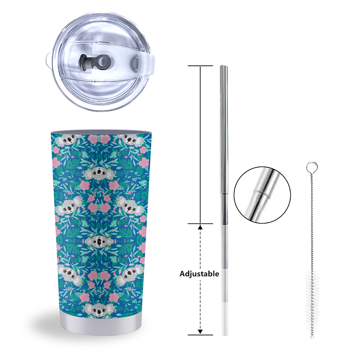 Floral And Baby Koala Print Pattern Tumbler-grizzshop
