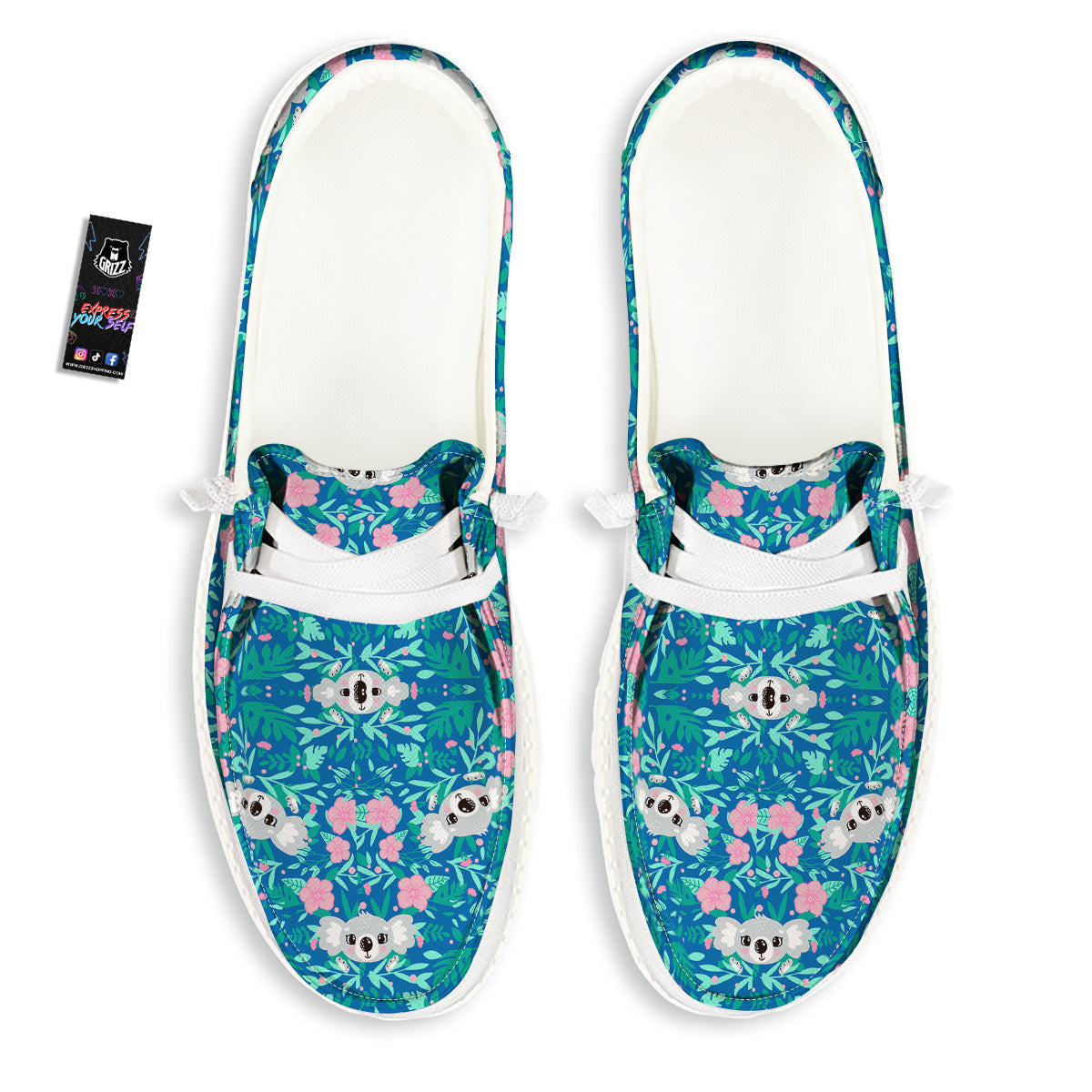 Floral And Baby Koala Print Pattern White Loafers-grizzshop