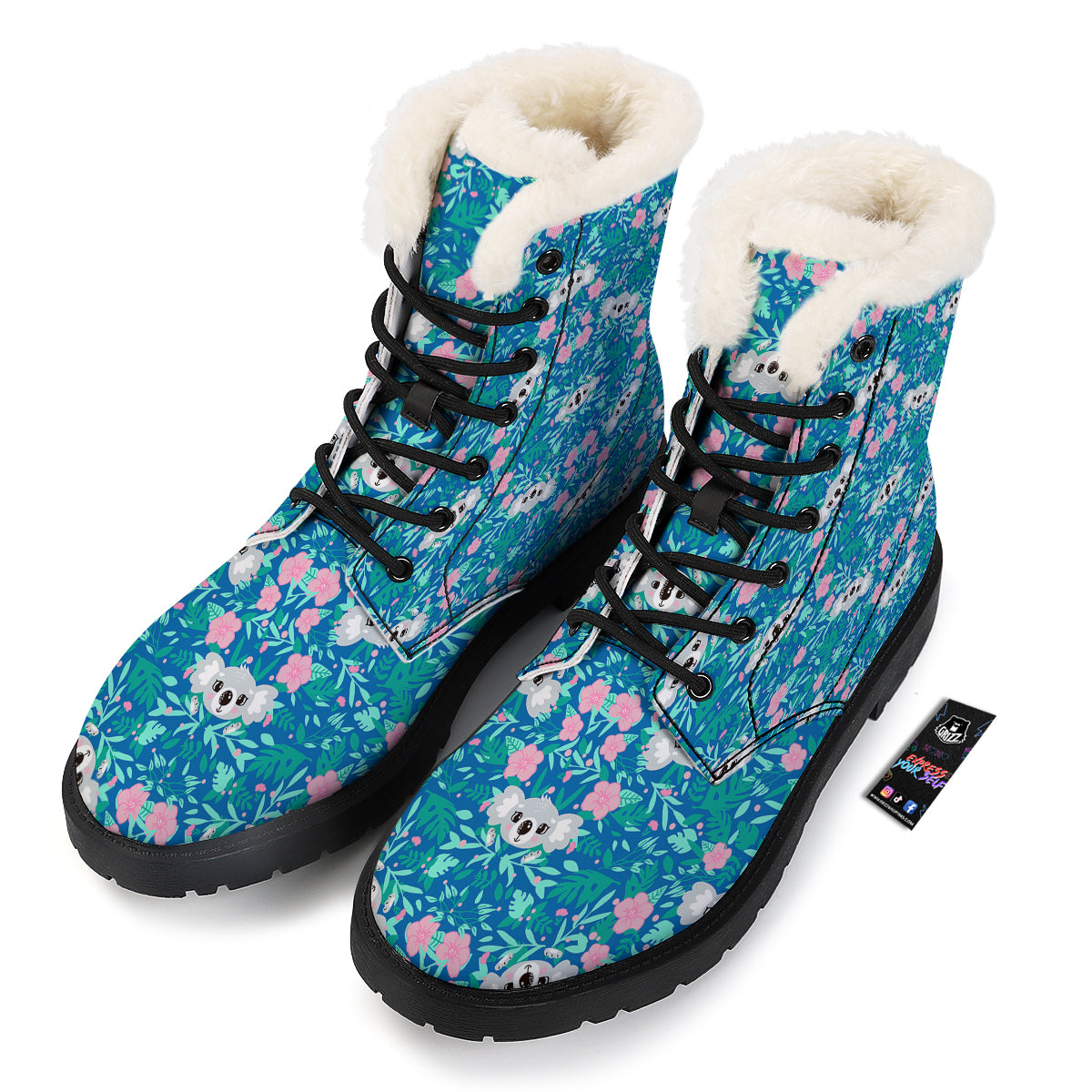 Floral And Baby Koala Print Pattern Winter Boots-grizzshop