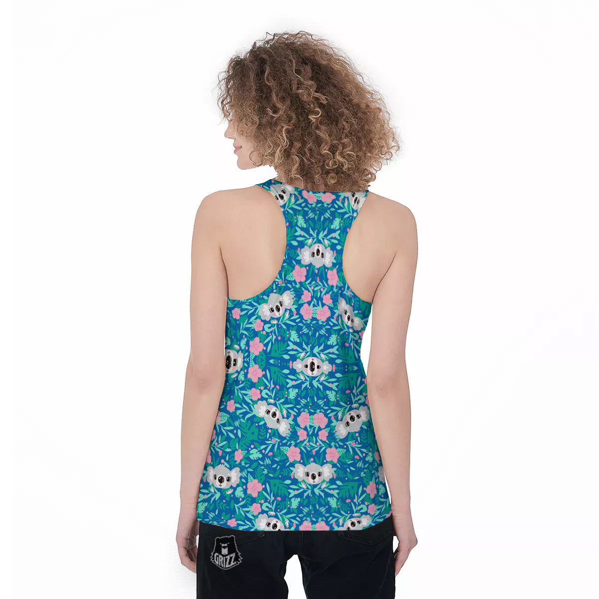 Floral And Baby Koala Print Pattern Women's Racerback Tank Top-grizzshop