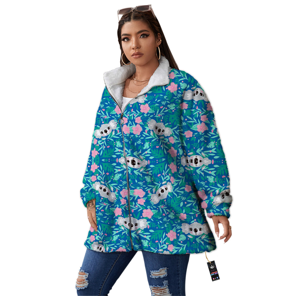 Floral And Baby Koala Print Pattern Women's Sherpa Jacket-grizzshop