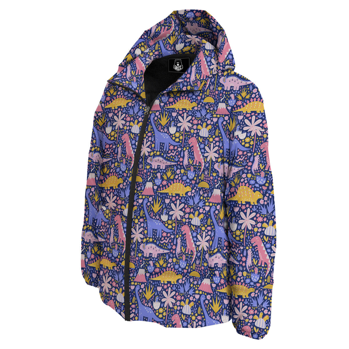 Floral And Cute Dinosaur Print Pattern Down Jacket-grizzshop