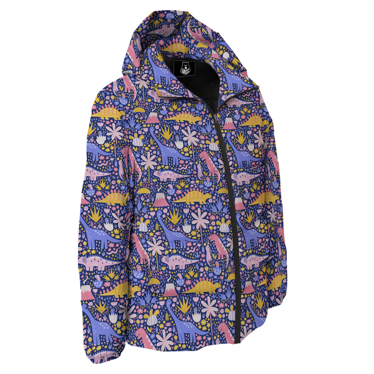 Floral And Cute Dinosaur Print Pattern Down Jacket-grizzshop