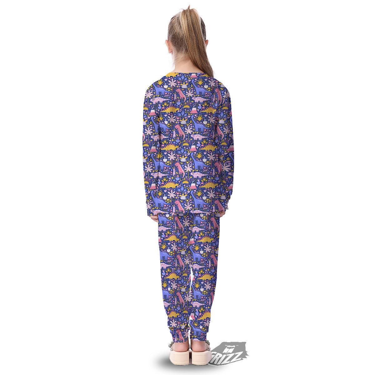 Floral And Cute Dinosaur Print Pattern Kid's Pajamas-grizzshop