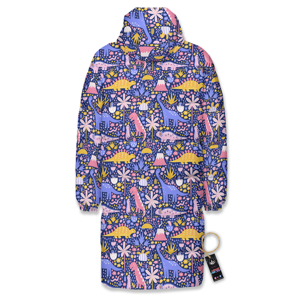 Floral And Cute Dinosaur Print Pattern Long Down Jacket-grizzshop