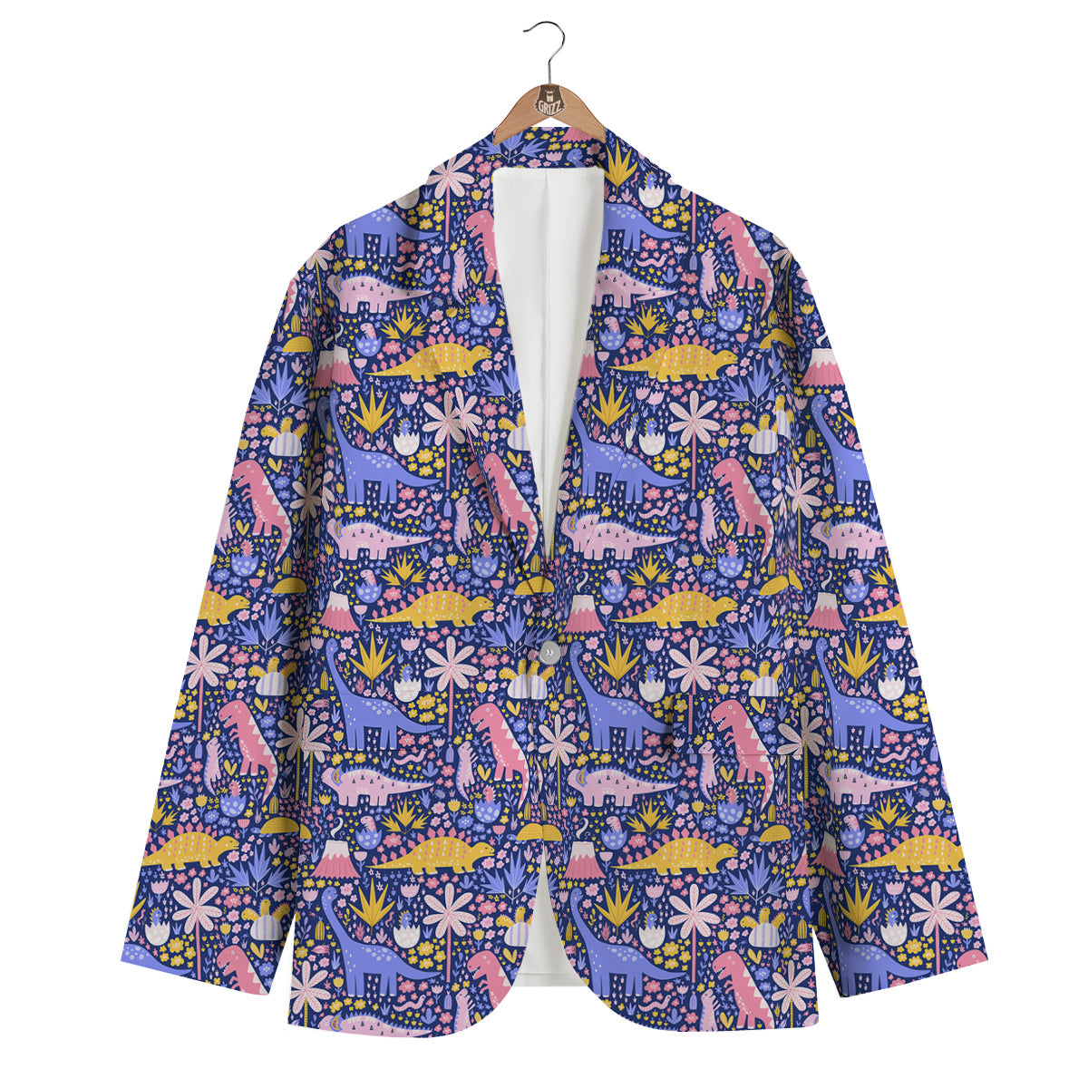 Floral And Cute Dinosaur Print Pattern Men's Blazer-grizzshop