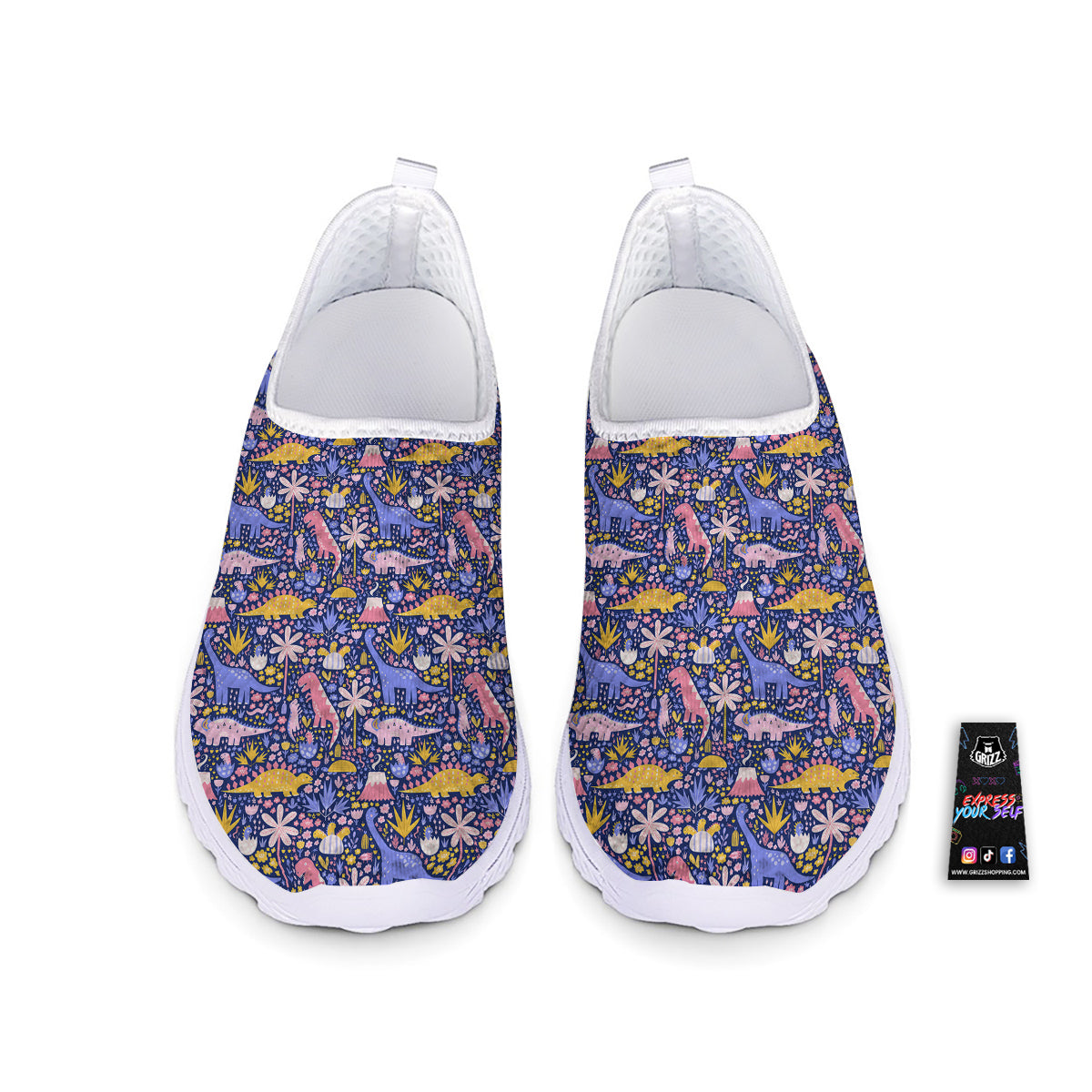 Floral And Cute Dinosaur Print Pattern Nurse Shoes-grizzshop