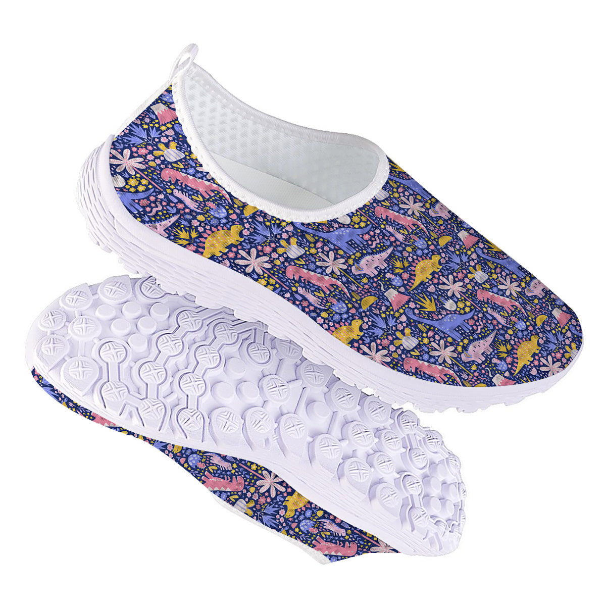 Floral And Cute Dinosaur Print Pattern Nurse Shoes-grizzshop