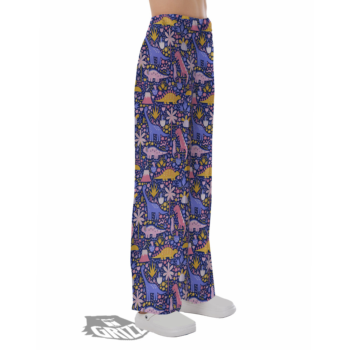 Floral And Cute Dinosaur Print Pattern Pajama Pants-grizzshop