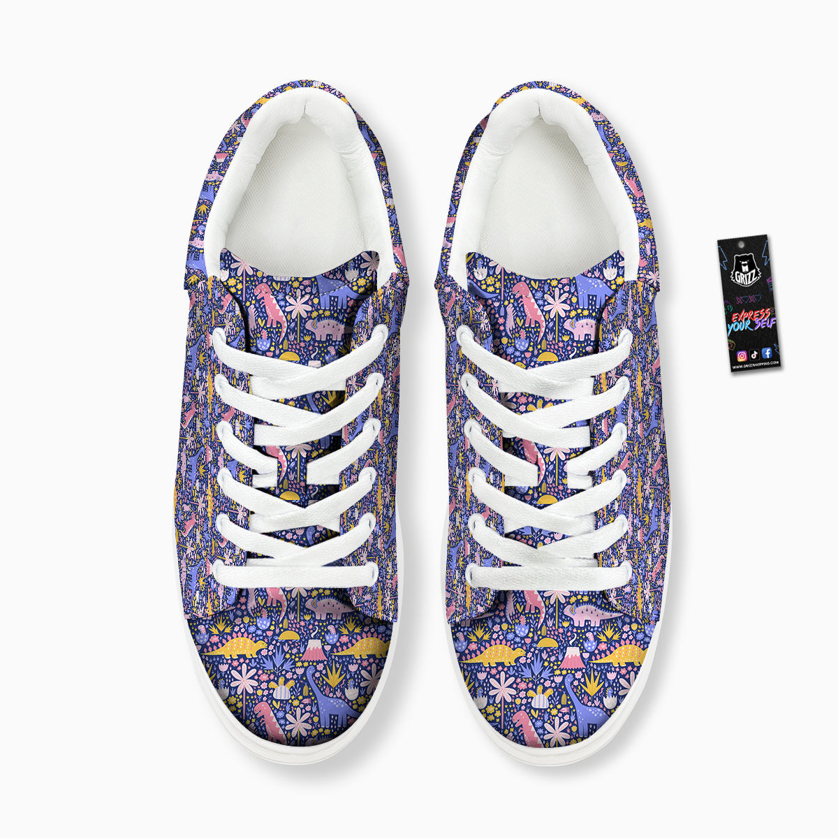 Floral And Cute Dinosaur Print Pattern Platform Shoes-grizzshop