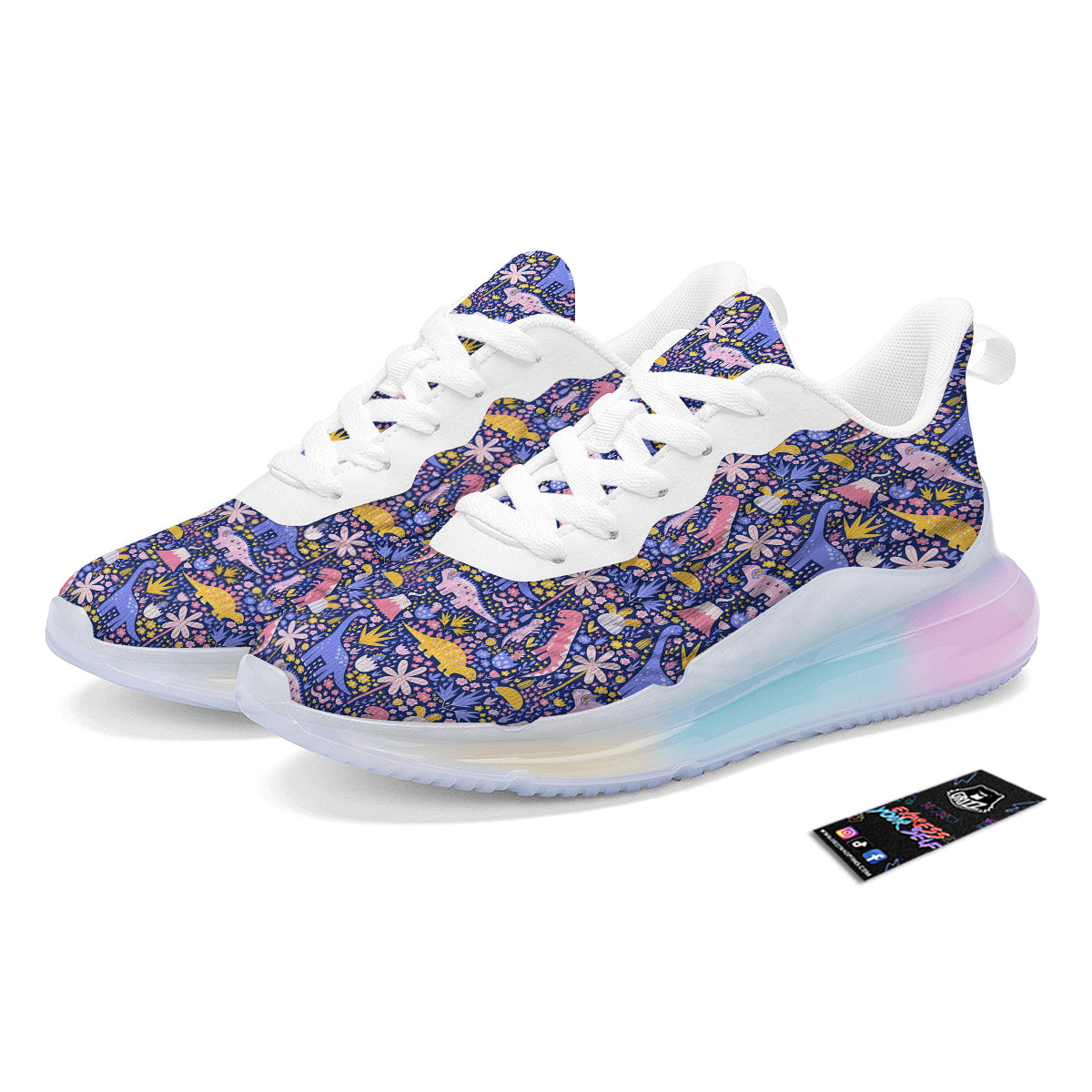 Floral And Cute Dinosaur Print Pattern Running Sneakers-grizzshop
