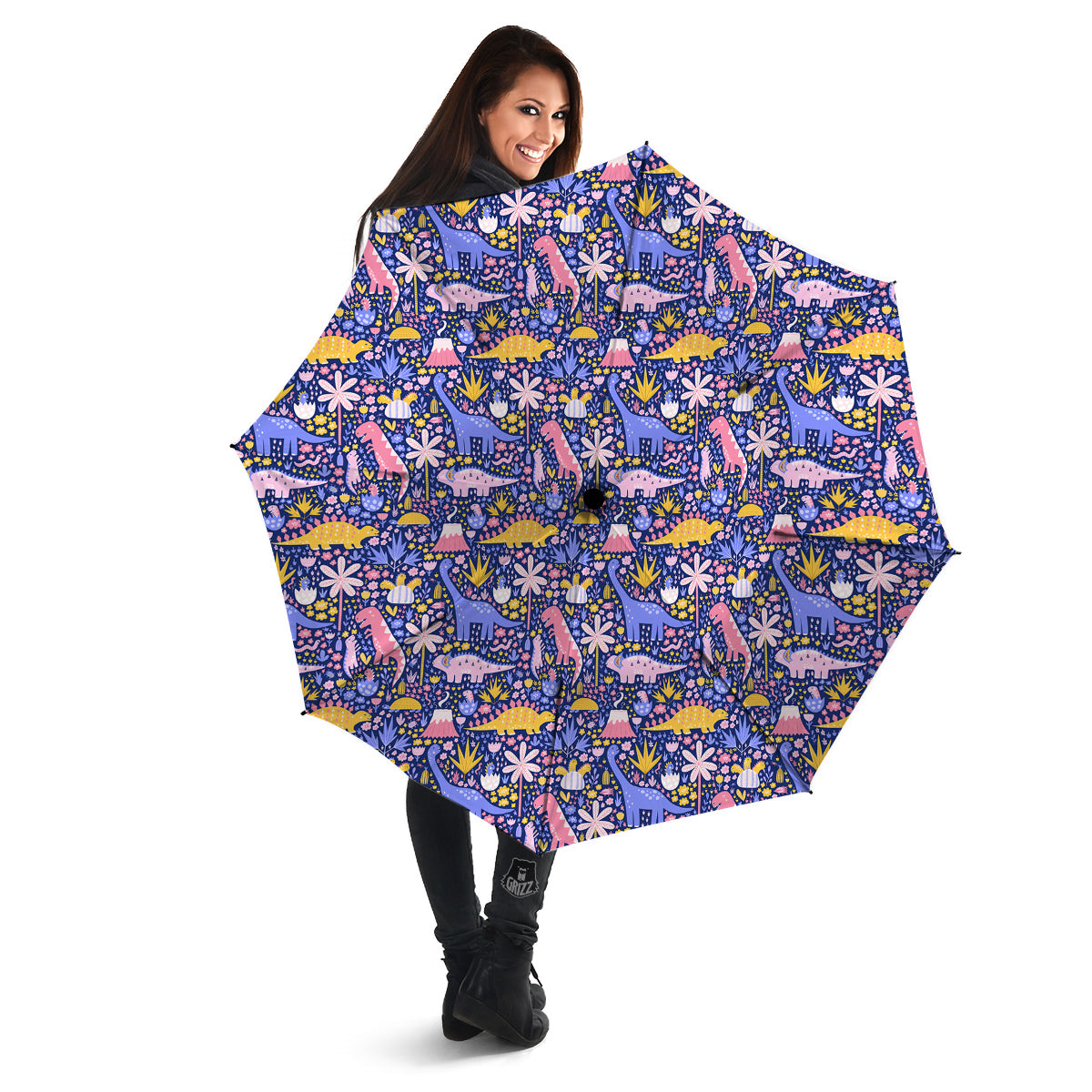 Floral And Cute Dinosaur Print Pattern Umbrella-grizzshop