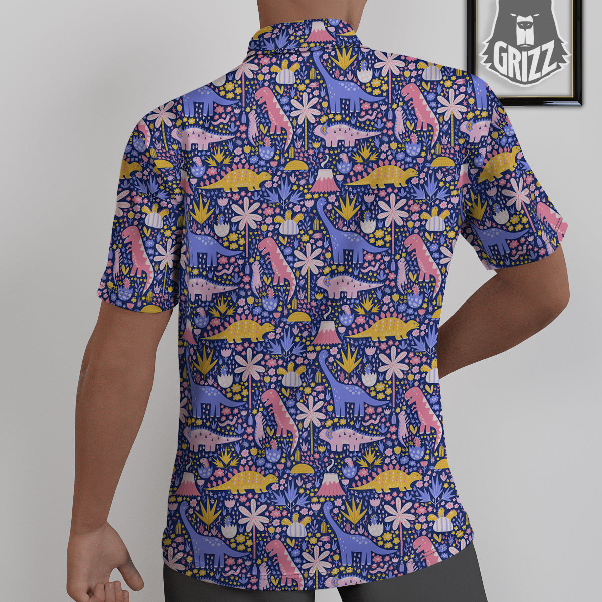 Floral And Cute Dinosaur Print Pattern Untucked Shirts-grizzshop