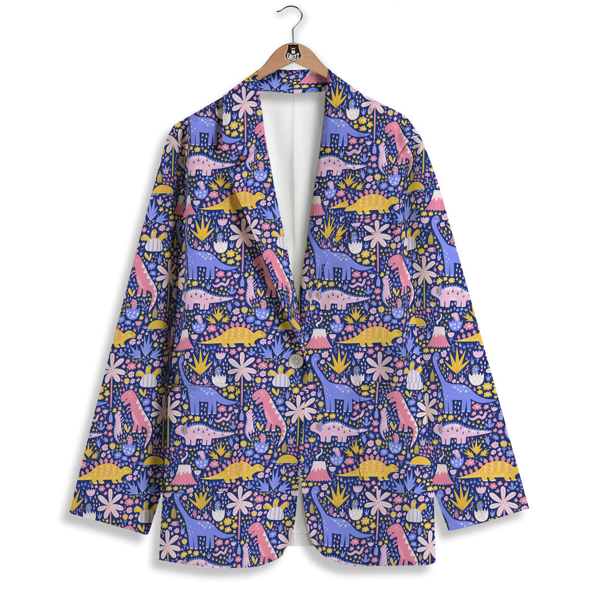 Floral And Cute Dinosaur Print Pattern Women's Blazer-grizzshop