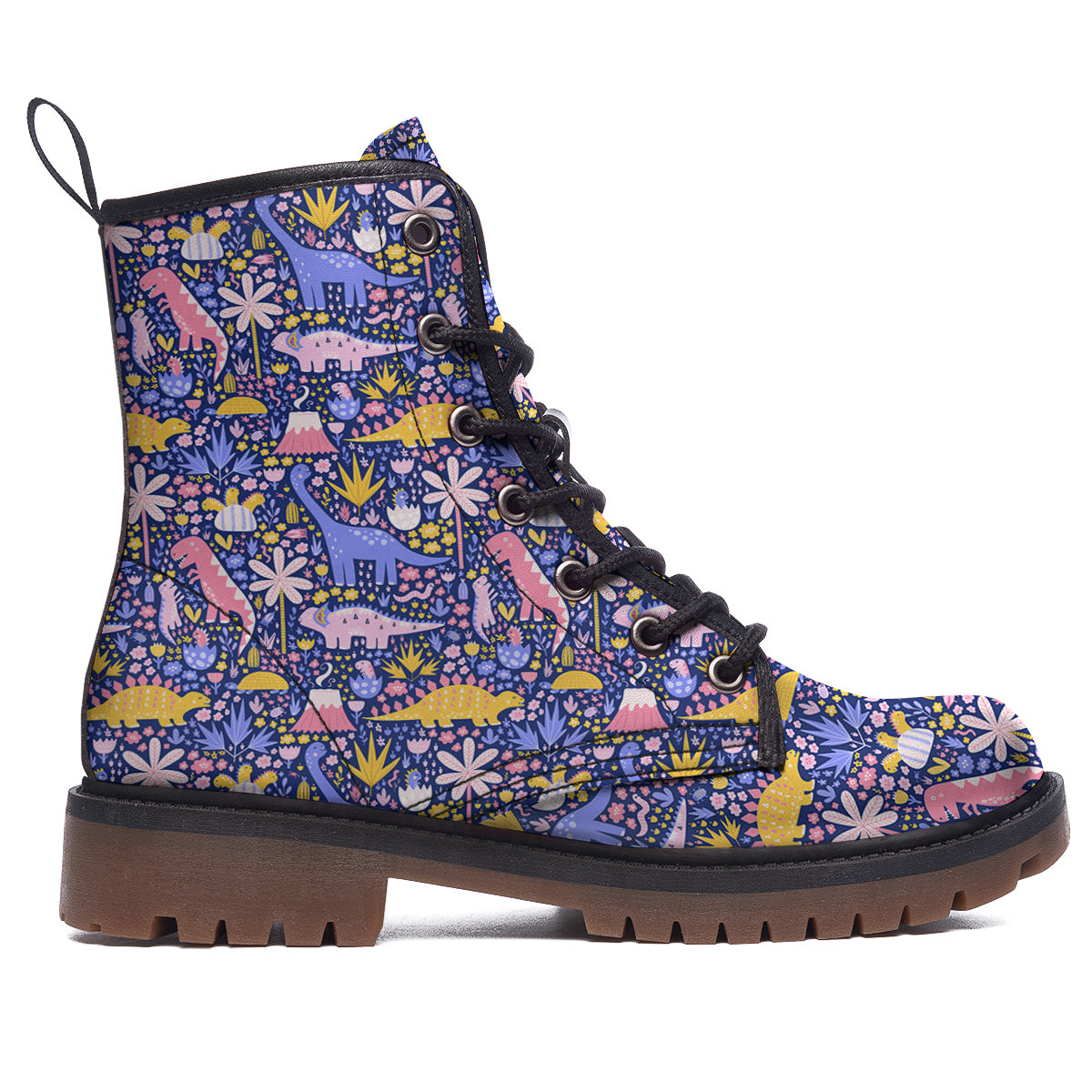 Floral And Cute Dinosaur Print Pattern Work Boots-grizzshop