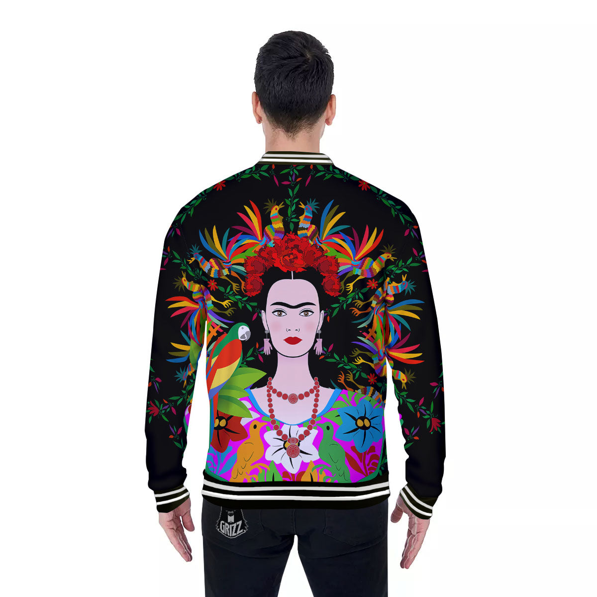 Floral And Frida Kahlo Print Baseball Jacket-grizzshop