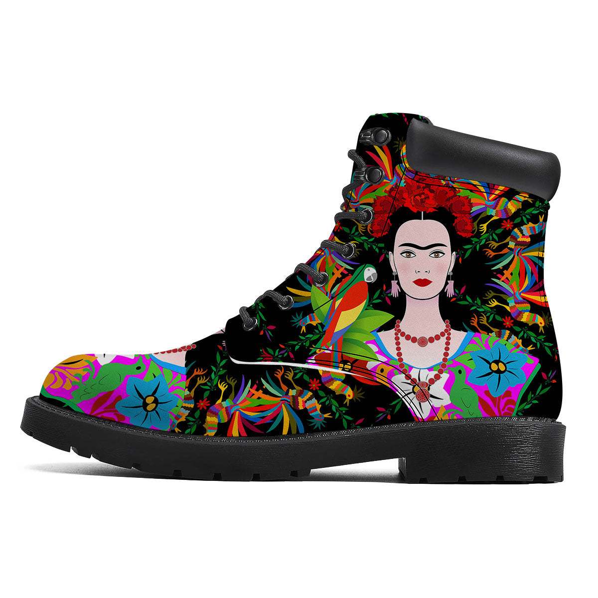 Floral And Frida Kahlo Print Boots-grizzshop