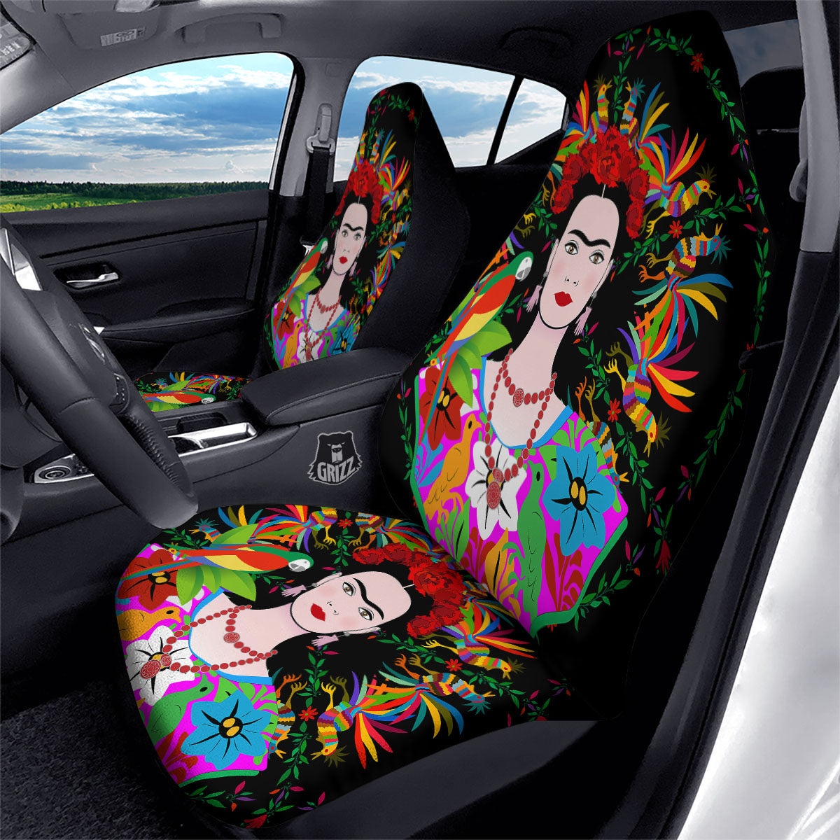 Floral And Frida Kahlo Print Car Seat Covers-grizzshop