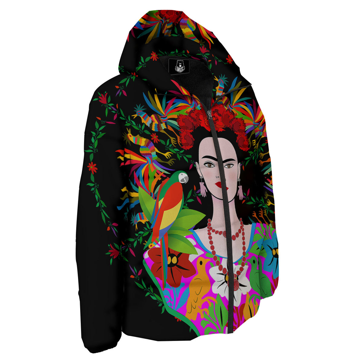 Floral And Frida Kahlo Print Down Jacket-grizzshop