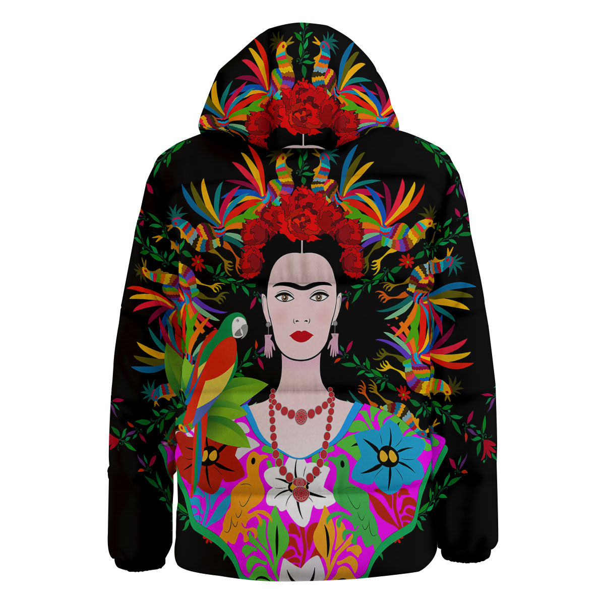 Floral And Frida Kahlo Print Down Jacket-grizzshop