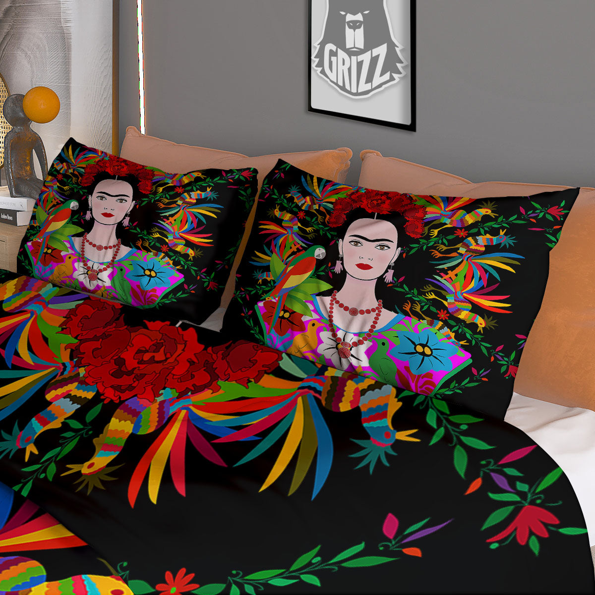 Floral And Frida Kahlo Print Duvet Cover Bedding Set