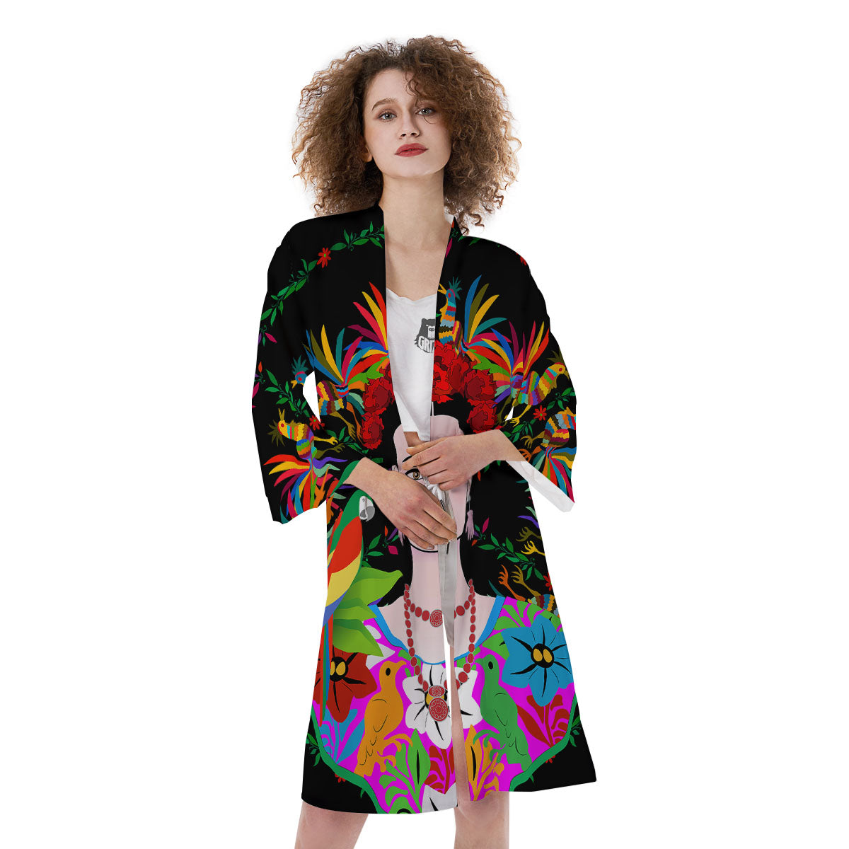 Floral And Frida Kahlo Print Kimono-grizzshop