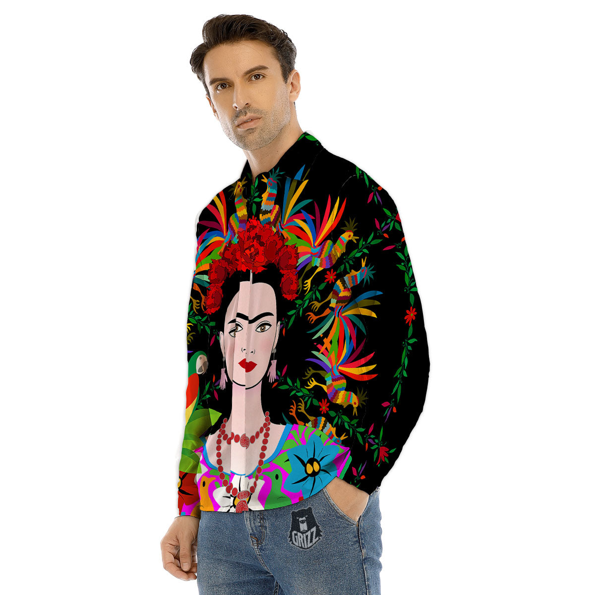 Floral And Frida Kahlo Print Men's Dress Shirts-grizzshop