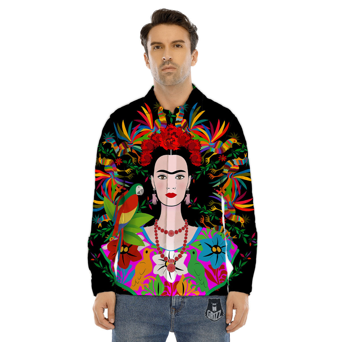 Floral And Frida Kahlo Print Men's Dress Shirts-grizzshop