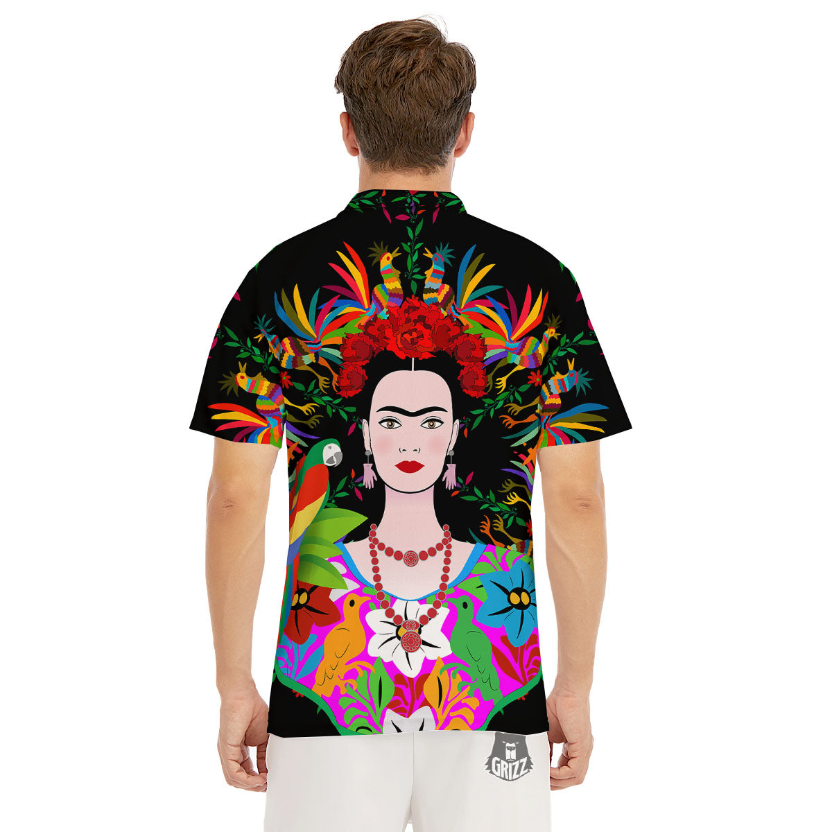 Floral And Frida Kahlo Print Men's Golf Shirts-grizzshop