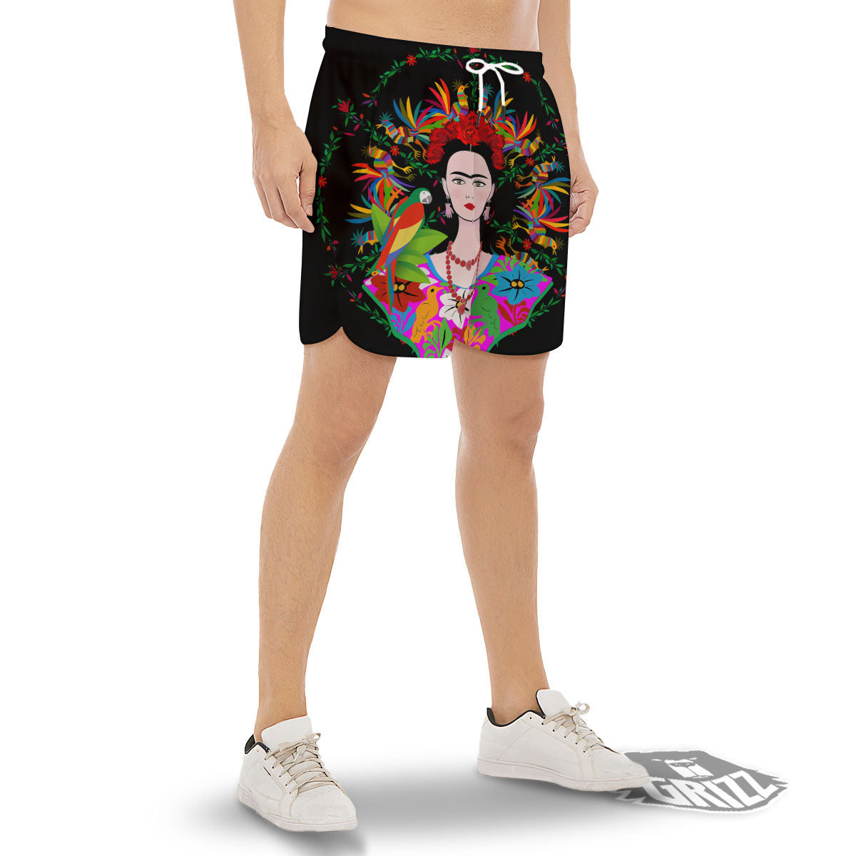 Floral And Frida Kahlo Print Men's Gym Shorts-grizzshop