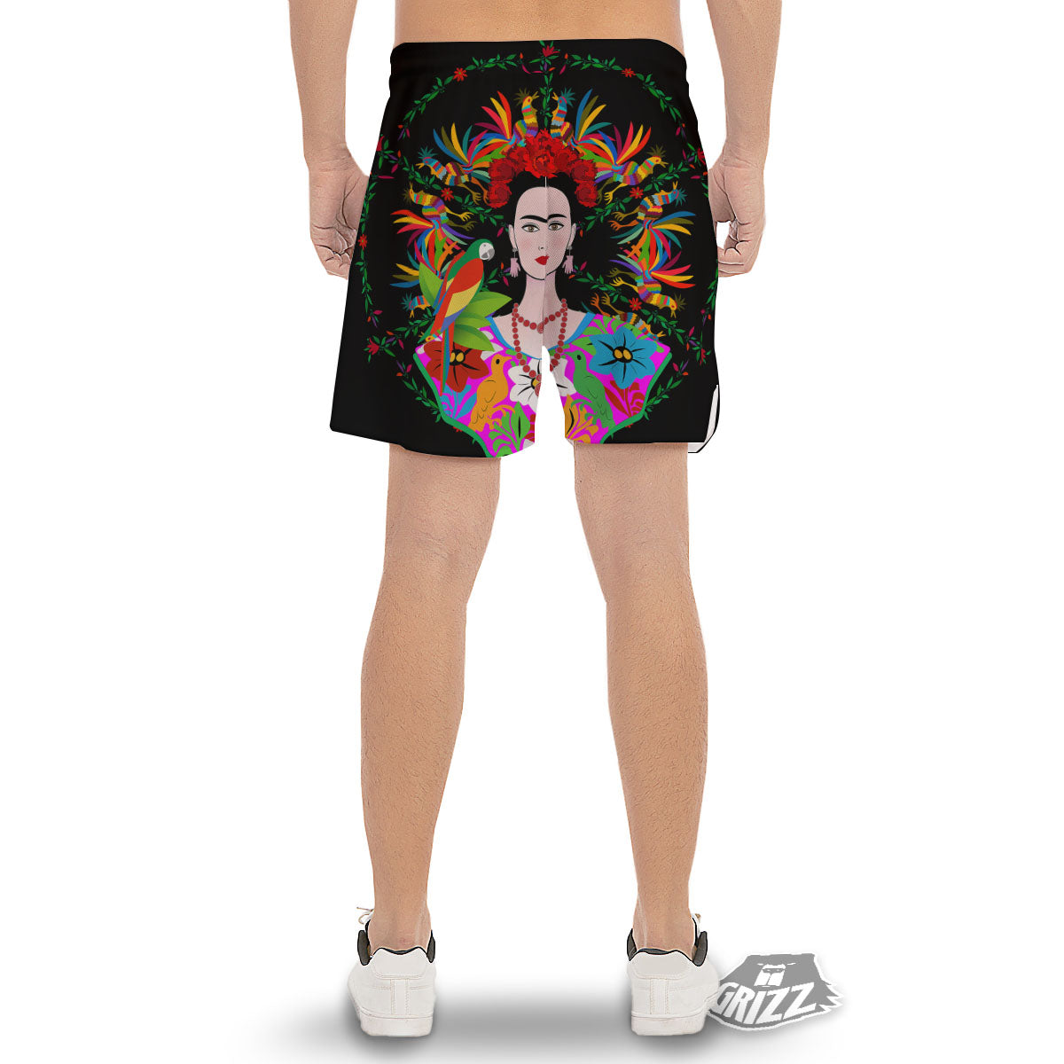 Floral And Frida Kahlo Print Men's Gym Shorts-grizzshop