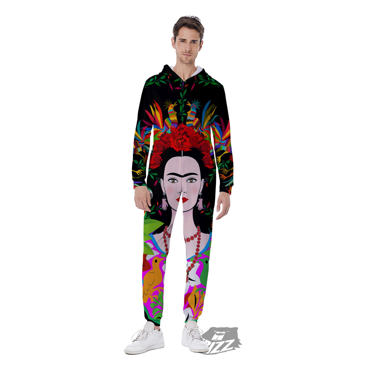 Floral And Frida Kahlo Print Men's Jumpsuit-grizzshop